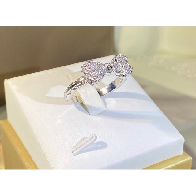 最高品質!! リボン✨シルバー✨925 リング 指輪 SONAダイヤモンドの ...