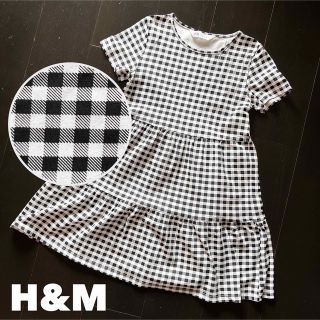 エイチアンドエム(H&M)のH&M【1回着用】135/140cm チェック柄 ティアードワンピース(ワンピース)