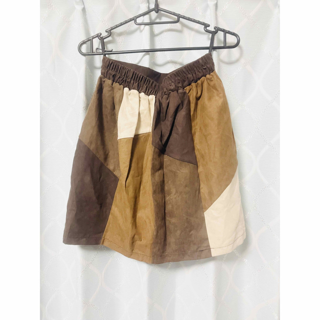 新品　パッチワーク　台形　スカート　キャメル　ブラウン　ミニスカート レディースのスカート(ミニスカート)の商品写真