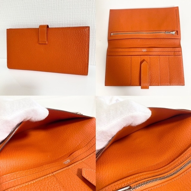 HERMES シェーブル ベアン シルバー金具 □H オレンジ 長財布