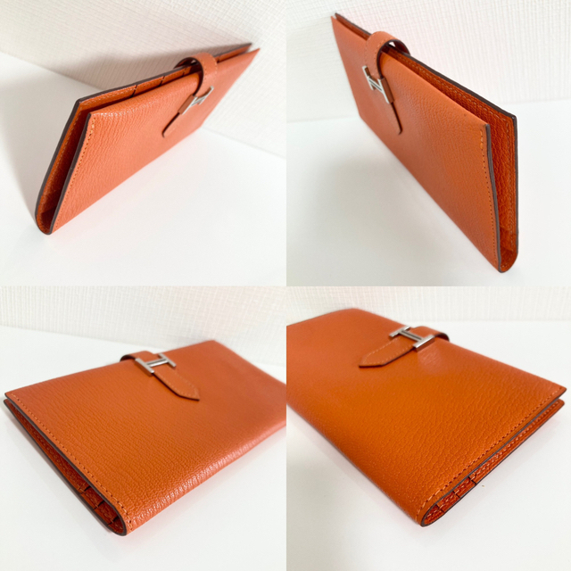 HERMES シェーブル ベアン シルバー金具 □H オレンジ 長財布