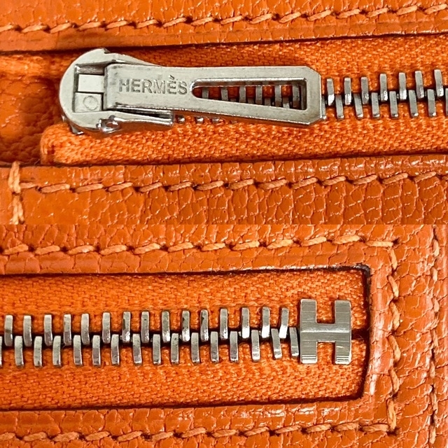 HERMES シェーブル ベアン シルバー金具 □H オレンジ 長財布