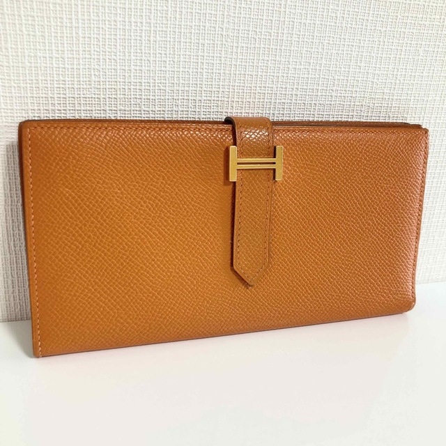 HERMES ベアンスフレ オレンジ 長財布 □L ゴールド金具 | www