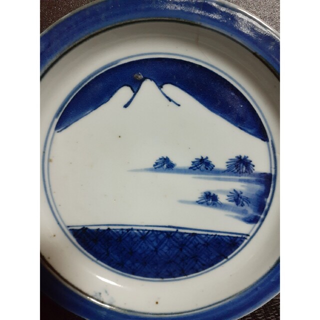 藍九谷 古九谷 染付 古伊万里 富士山皿 古染付 アンティーク九谷焼 2客