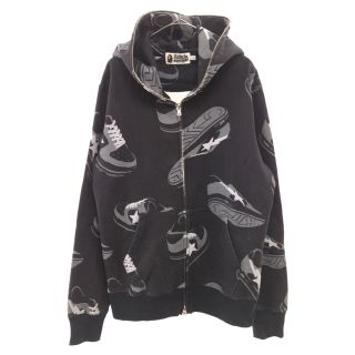 アベイシングエイプ(A BATHING APE)のA BATHING APE アベイシングエイプ FULL ZIP HOODIE 総柄 フルジップアップフーディ スウェットパーカー ブラック(パーカー)