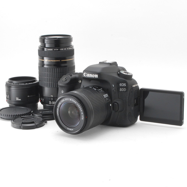 トリプルレンズ、傷極小の大満足セット❤️Canon Canon EOS ショット極小、状態◎、ダブルレンズの大満足セット EOS 80D セール