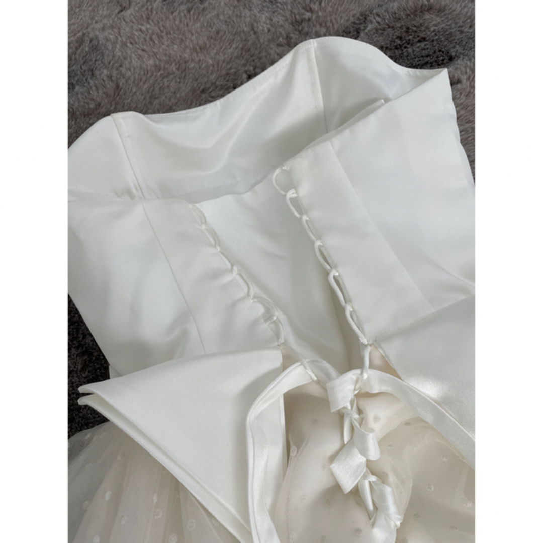 ウエスト切り替えミモレ丈ウエディングドレス✨ レディースのフォーマル/ドレス(ウェディングドレス)の商品写真