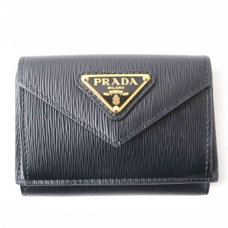 プラダ(PRADA)の未使用品△PRADA プラダ 1MH021 ヴィッテロムーブ レザー 3つ折り財布 コンパクトウォレット 三角ロゴプレート トライアングルロゴ 黒 箱付(財布)