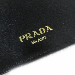 未使用品△PRADA プラダ 1MH021 ヴィッテロムーブ レザー 3つ折り財布 コンパクトウォレット 三角ロゴプレート トライアングルロゴ 黒 箱付