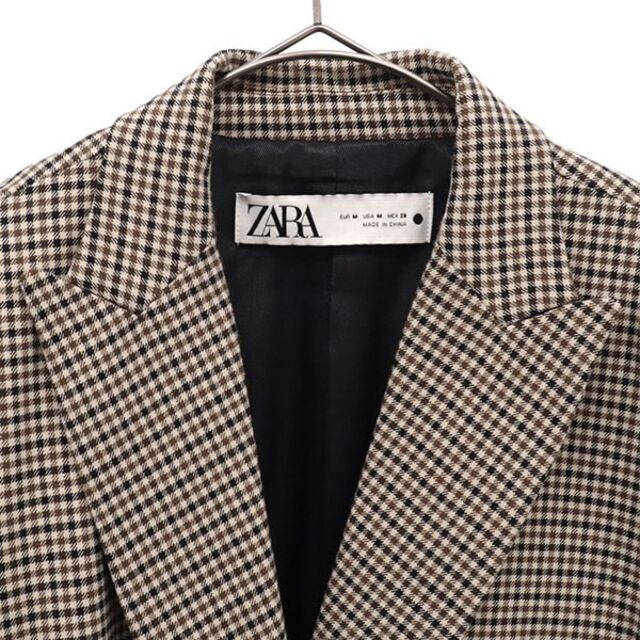 ZARA(ザラ)のザラ チェック ダブルテーラードジャケット M ブラウン系 ZARA レディース 【中古】  【230426】 レディースのジャケット/アウター(ロングコート)の商品写真