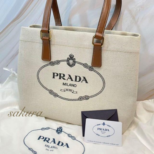 PRADA》リネンブレンド レザー トートバッグ 1BG356 | tspea.org