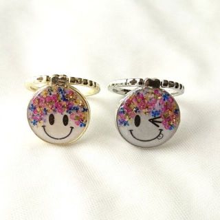 スマホリング　ハンドメイド　スマイル　押し花(その他)