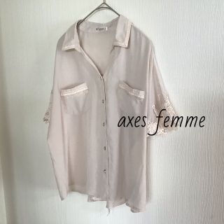 アクシーズファム(axes femme)のaxes femme 袖口刺繍レース 半袖シャツ 編上リボン Mサイズ/USED(シャツ/ブラウス(半袖/袖なし))