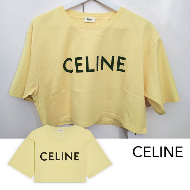 celine(セリーヌ)のセリーヌ ロゴTシャツ　Tシャツ　イエロー　ショート丈 レディースのトップス(シャツ/ブラウス(半袖/袖なし))の商品写真