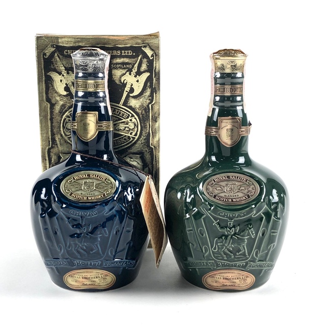 未開封★Royal Salute【ロイヤルサルート】 21年 青 緑 陶器 2本セット 700ml 巾着付 箱なし