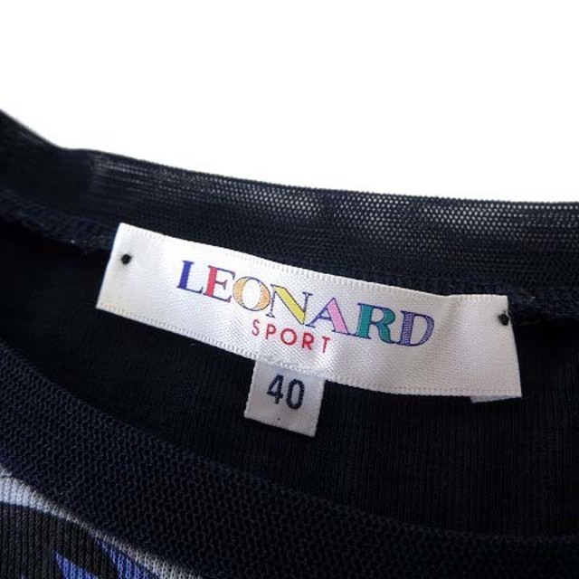 LEONARD(レオナール)のレオナール カットソー シャツ ブラウス 半袖 ロゴ 花柄 L 40 紺 水色 レディースのトップス(カットソー(半袖/袖なし))の商品写真