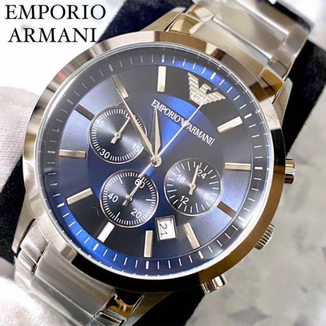 新品箱付き エンポリオアルマーニ クロノグラフ メンズ 腕時計 ブルー