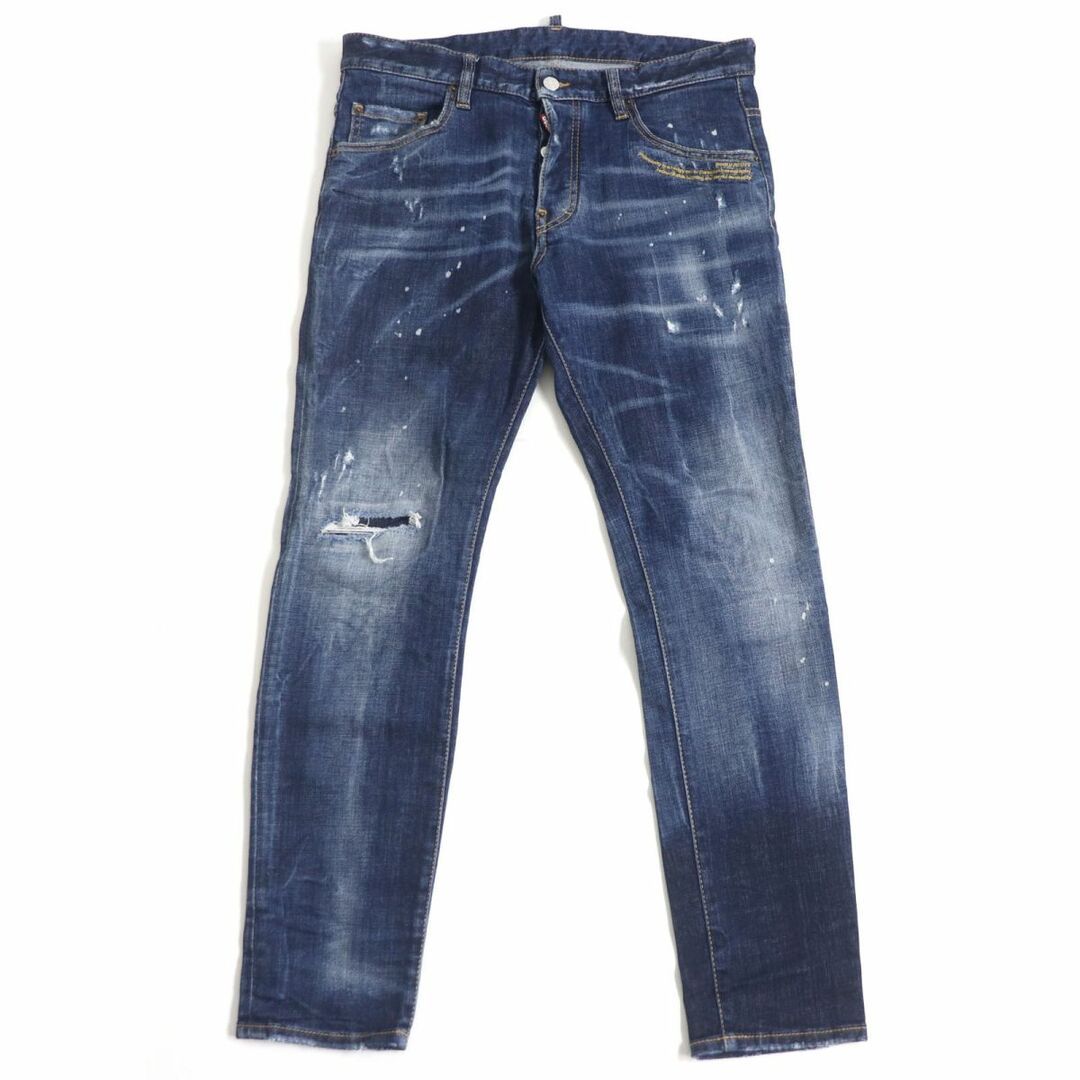 美品□20AW DSQUARED2/ディースクエアード S71LB0780 Skater Jean ボタンフライ クラッシュデニムパンツ/スキニージーンズ 青 48 伊製 正規