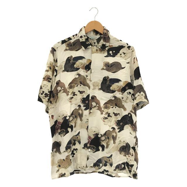 NIPOALOHA / ニポアロハ | THE HUNDRED DOGS  Short Sleeve Shirt  絵師 伊藤若冲 構図の百犬図開襟 レーヨン オープンカラー シャツ | 3/XL | ホワイト | メンズTシャツ/カットソー(半袖/袖なし)