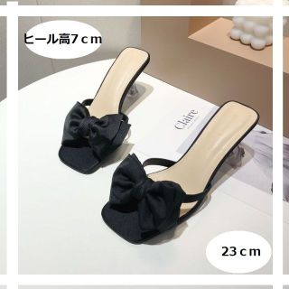 サマーセール　サンダル　ミュール　パンプス　ハイヒール　7ｃｍ　ブラック(サンダル)