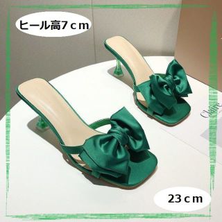 サマーセール！サンダル　ミュール　パンプス　ハイヒール　7ｃｍ　　緑(サンダル)