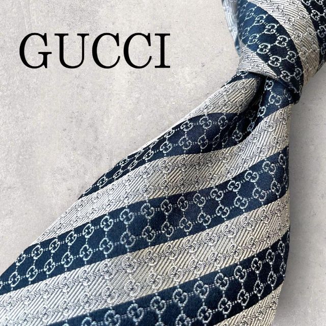ファッション小物 美品 GUCCI グッチ GG柄 ストライプ ネクタイ