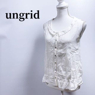 アングリッド(Ungrid)のungridアングリッド花柄レース刺繍衿つきノースリブラウス白ホワイト(シャツ/ブラウス(半袖/袖なし))