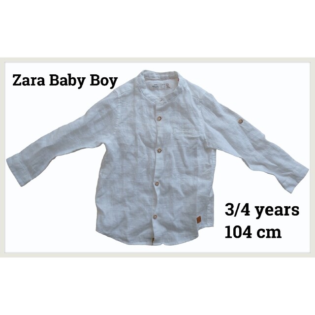 ZARA KIDS(ザラキッズ)のZara Baby Boy リネンシャツ 白 3/4year 104cm キッズ/ベビー/マタニティのキッズ服男の子用(90cm~)(ブラウス)の商品写真