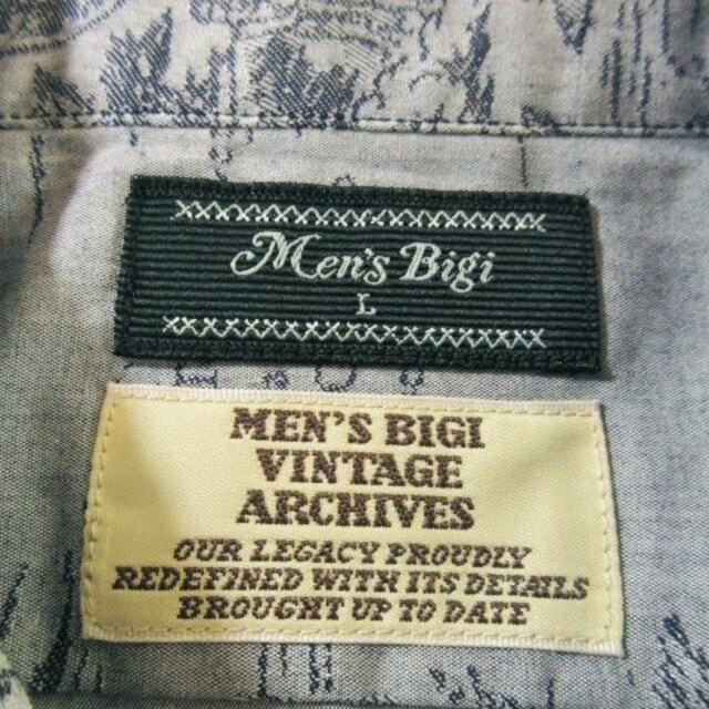 MEN'S BIGI(メンズビギ)のメンズビギ シャツ レギュラー 長袖 ハワイアン ロゴ 総柄 L グレー メンズのトップス(シャツ)の商品写真