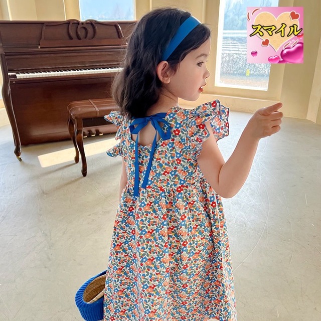 キッズワンピース 花柄 ギャザーふんわり フリル リボン 女の子夏物140 www.moremedia.com.tw