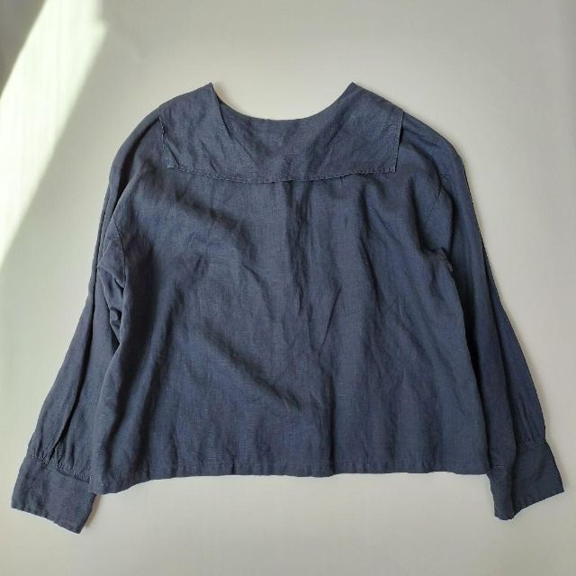 ネストローブ　リネン　セーラーカラーシャツ　ネイビー　ブラウス　　日本製