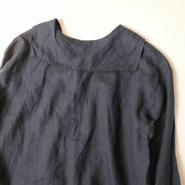 ネストローブ　リネン　セーラーカラーシャツ　ネイビー　ブラウス　　日本製