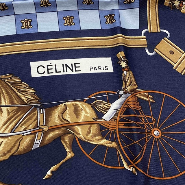 CELINE セリーヌ スカーフ 馬車 マカダム ネイビー ブルー no.50 CELINE セリーヌ スカーフ 馬車 マカダム ネイビー ブルー no.50