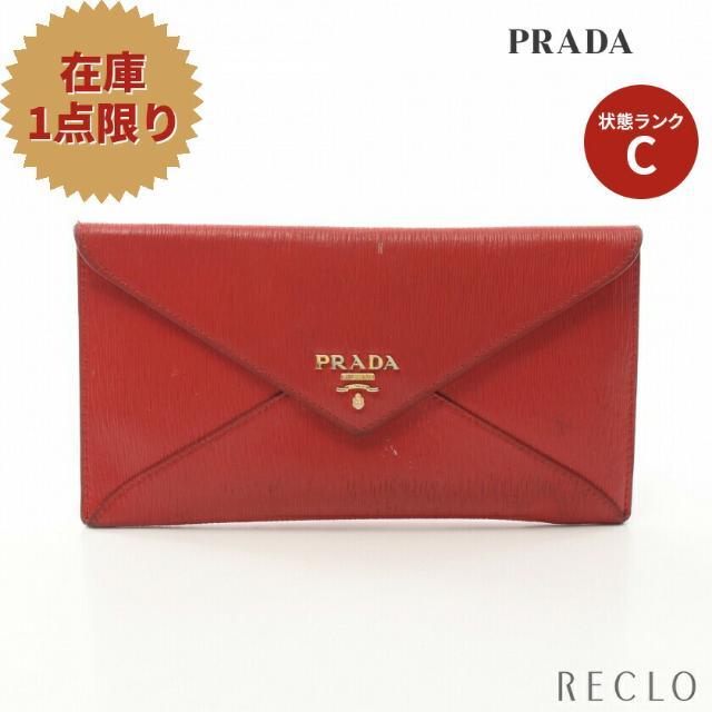 PRADA(プラダ)のVITELLO MOVE エンベロップ 二つ折り長財布 レザー レッド レディースのファッション小物(財布)の商品写真