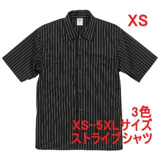 半袖シャツ ワークシャツ ストライプ オープンカラー 半袖 シャツ XS 黒(シャツ)