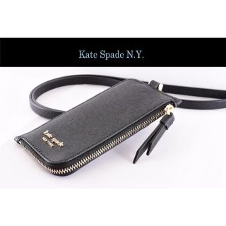 ケイトスペードニューヨーク(kate spade new york)のケイトスペード 新品♡紐付パスケース コインケース ポケット付 サフィアノレザー(名刺入れ/定期入れ)