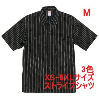 半袖シャツ ワークシャツ ストライプ オープンカラー 半袖 シャツ M 黒(シャツ)