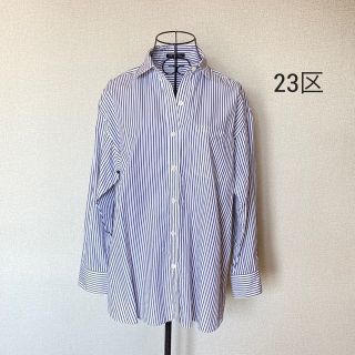 ニジュウサンク(23区)の23区　2way  オーバーサイズ　ストライプ　シャツ　パープル×ホワイト(シャツ/ブラウス(長袖/七分))