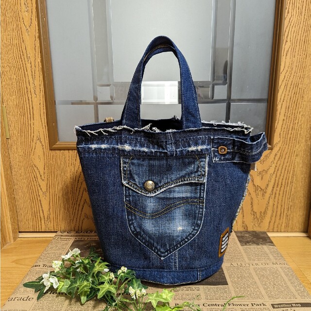 デニム👖のビンテージ感がかっこいい♪ デニムリメイク トートバッグの