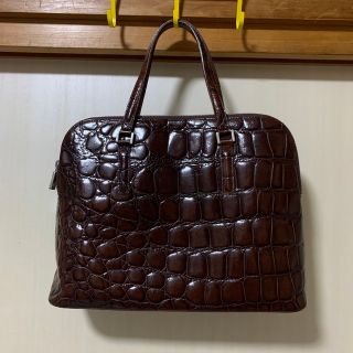 フルラ(Furla)のFURLA  フルラ　ブラウンのクロコ型押しハンドバッグ　エキゾチック　レザー(ハンドバッグ)