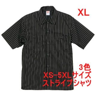 半袖シャツ ワークシャツ ストライプ オープンカラー 半袖 シャツ XL 黒(シャツ)