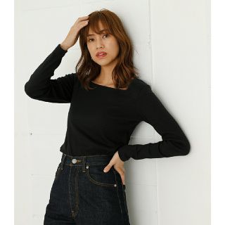 アズールバイマウジー(AZUL by moussy)のAZUL by moussy スクエアネックリブロングスリーブ ブラック M(カットソー(長袖/七分))