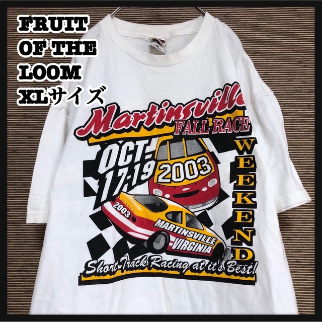 FRUIT OF THE LOOM(フルーツオブザルーム)の【フルーツオブザルーム】半袖Tシャツ レースカー　車　デカプリント　フラッグ37 メンズのトップス(Tシャツ/カットソー(半袖/袖なし))の商品写真