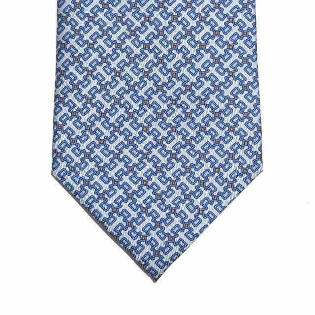 エルメス HERMES Hエコー 総柄 シルク ネクタイ クラヴァット 青 ▽4