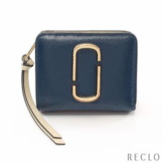 マークジェイコブス(MARC JACOBS)のスナップショット ミニ  コンパクトウォレット 二つ折り財布 レザー ネイビー オレンジ ライトベージュ(財布)