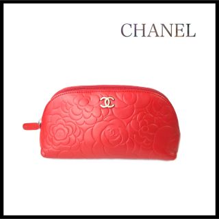 シャネル(CHANEL)の【美品】CHANELシャネルカメリアラムスキンポーチメイクポーチ小物入れ(ポーチ)