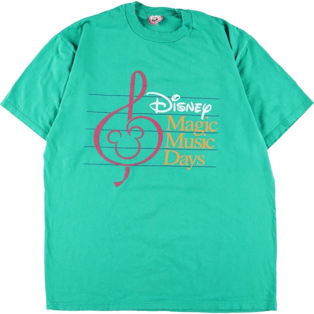 グリーン系緑色柄90年代 DISNEY DESIGNS DISNEY MAGIC MUSIC DAYS キャラクタープリントTシャツ USA製 メンズXL ヴィンテージ /eaa329738