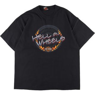 ハーレーダビッドソン(Harley Davidson)の古着 ヘインズ Hanes Harley-Davidson ハーレーダビッドソン 両面プリント モーターサイクル バイクTシャツ USA製 メンズXL /eaa331767(Tシャツ/カットソー(半袖/袖なし))