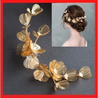 ヘッドドレス★ゴールド フラワー ブライダル ウエディングヘアアクセサリー(ヘアバンド)