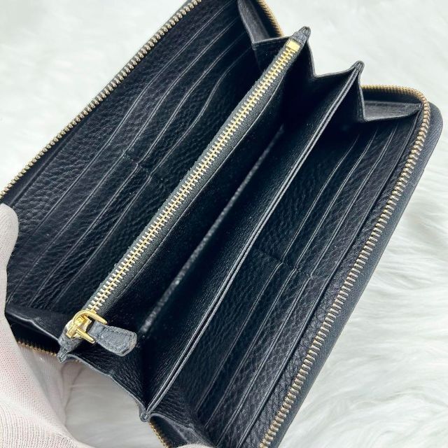 極美品・ギャランティ】プラダ 長財布 シボ革レザー ラウンド